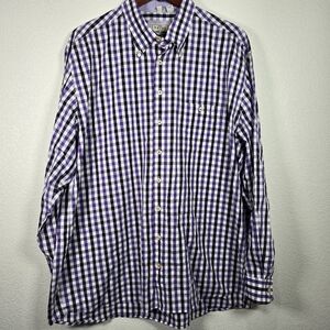 Haupt Size XL 45-46 Button Up‎ Shirt Purple Plaid Long Sleeve Germany Cotton
